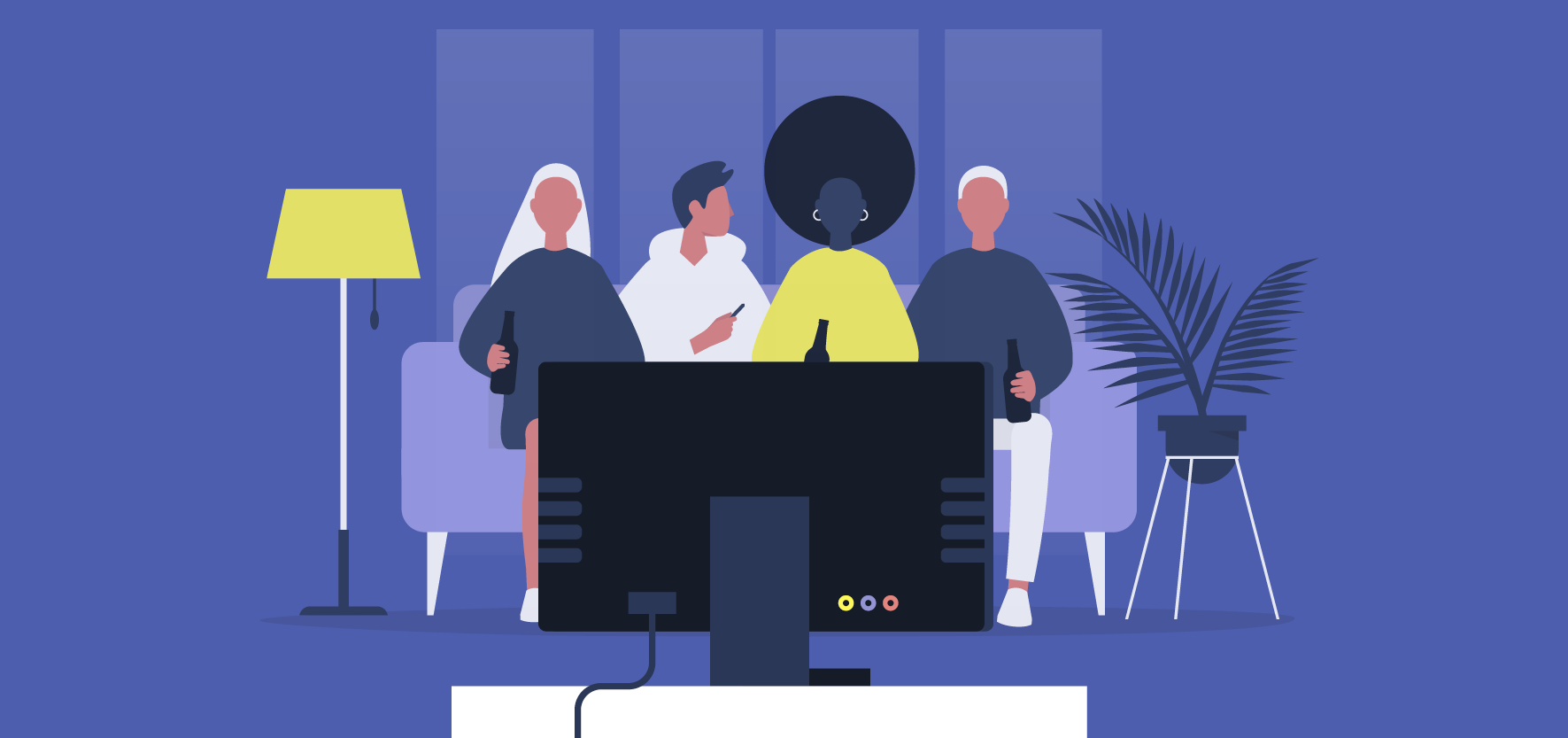 An illustration of a diverse group of people watching TV